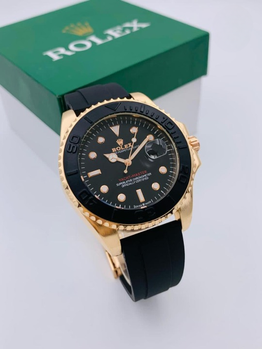 Golden Rolex Style Watch for Men Rubber Strap | Date Feature | Rotatable Crown (Copy)