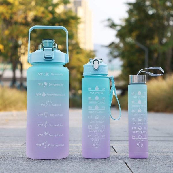 3 Pcs Water Bottles | Colorful Motivational Sports Water Bottle(random Color)