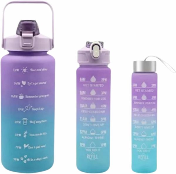 3 Pcs Water Bottles | Colorful Motivational Sports Water Bottle(random Color)