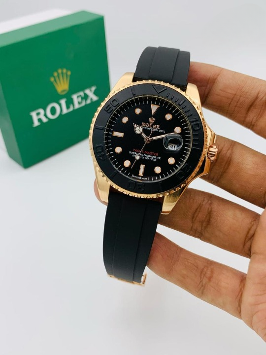 Golden Rolex Style Watch for Men Rubber Strap | Date Feature | Rotatable Crown (Copy)