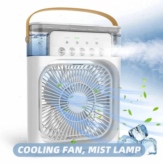 USB Portable Air Conditioner Fan with LED Night Light, Water Mist & Humidifier – 3-Speed Mini Cooler (Not Rechargeable, Random Color)