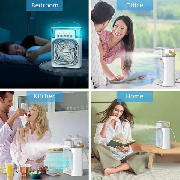 USB Portable Air Conditioner Fan with LED Night Light, Water Mist & Humidifier – 3-Speed Mini Cooler (Not Rechargeable, Random Color)