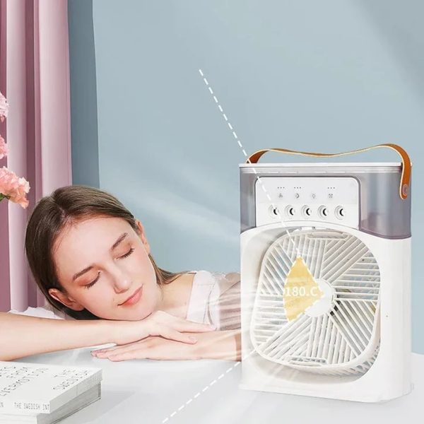 USB Portable Air Conditioner Fan with LED Night Light, Water Mist & Humidifier – 3-Speed Mini Cooler (Not Rechargeable, Random Color)