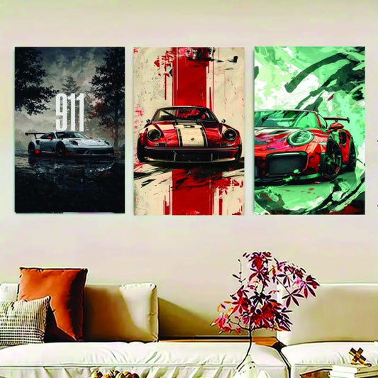 Set of 3 Luxury cars Sticky Canvas Frames (8x11) – Modern Wall Décor / Sticky Photo Tiles