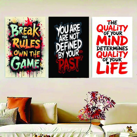 Set of 3 Luxury motivational Sticky Canvas Frames (8x11) – Modern Wall Décor / Sticky Photo Tiles