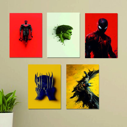 Set of 5 Avengers Wooden Frames for Wall Decoration – Sticky Photo Tiles (8x11 inches)