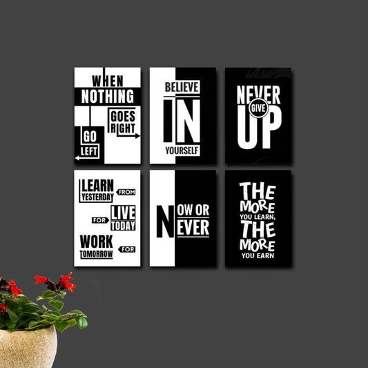 Set of 6 Black and White motivational Wooden Frames for Wall Decoration – Sticky Photo Tiles (8x11 inches)